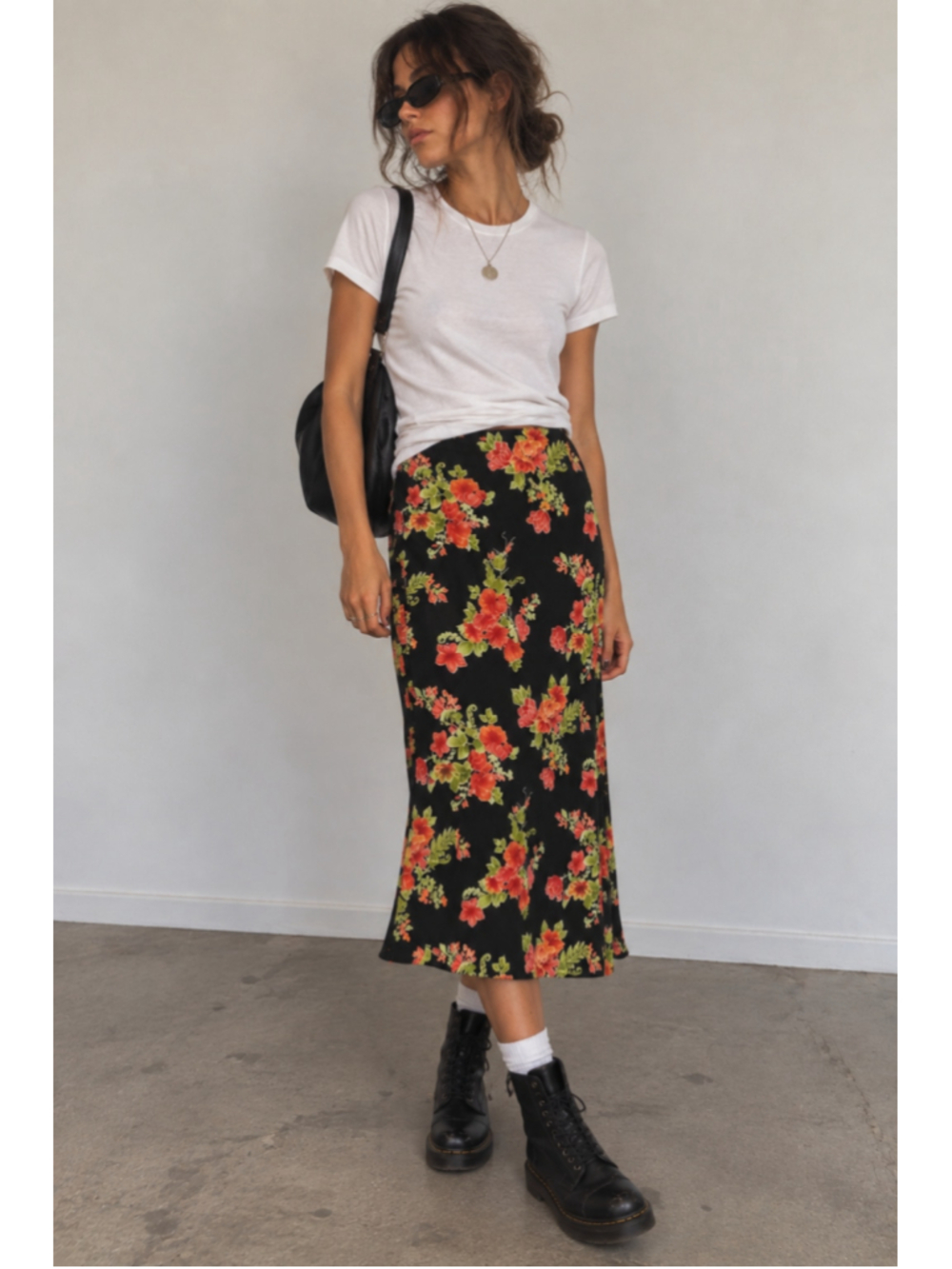 Vintage Coldwater Creek Floral Maxi Skirt Black Orange Olive Large